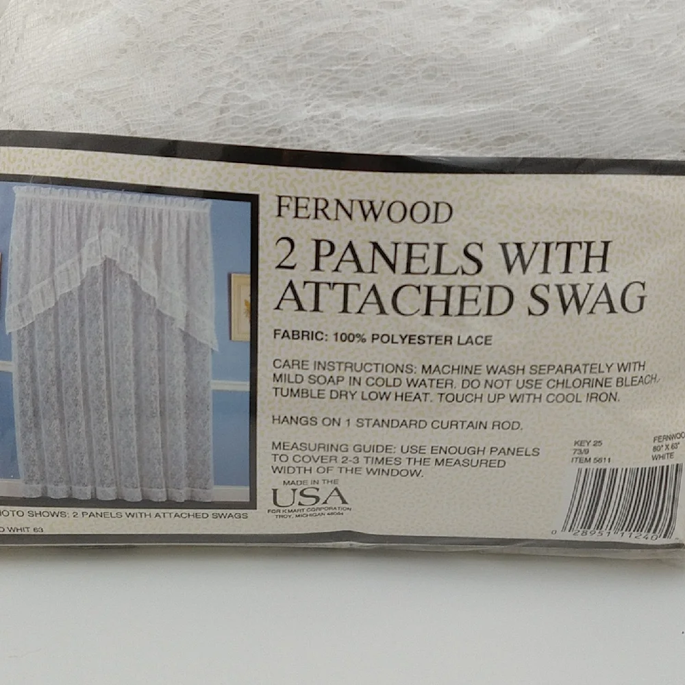White Lace Curtain Panels with Swag - Picture 1 of 3